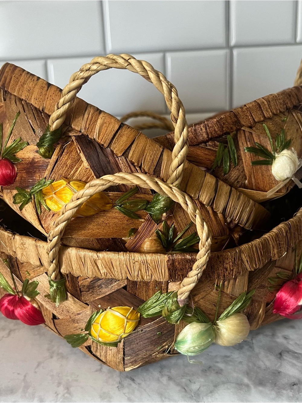 Handwoven Decorative Basket with Yellow & Green Accents - Home Accents